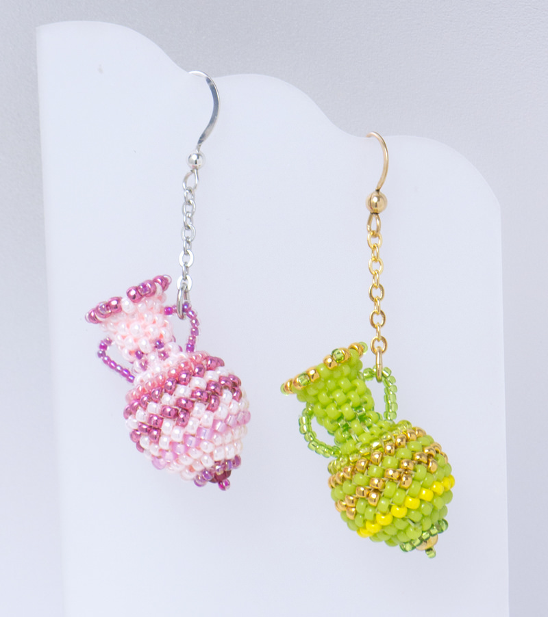 Pink and Yellog Green Beaded Bottle Earrings