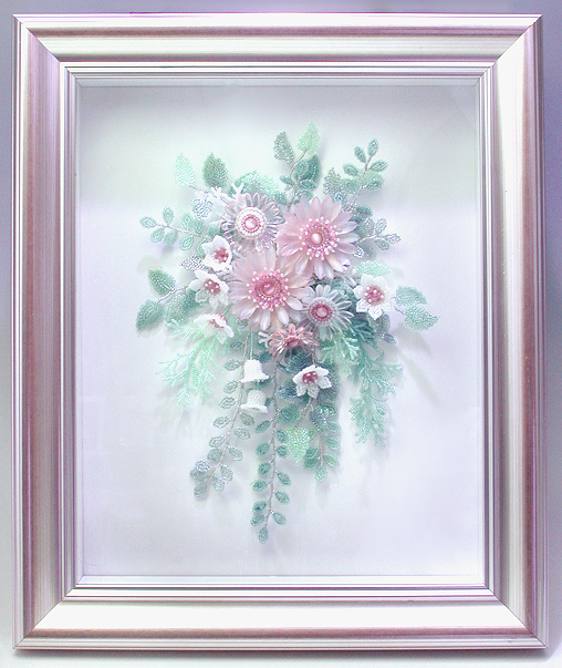 Framed Beaded Pink Marguerite Corsage