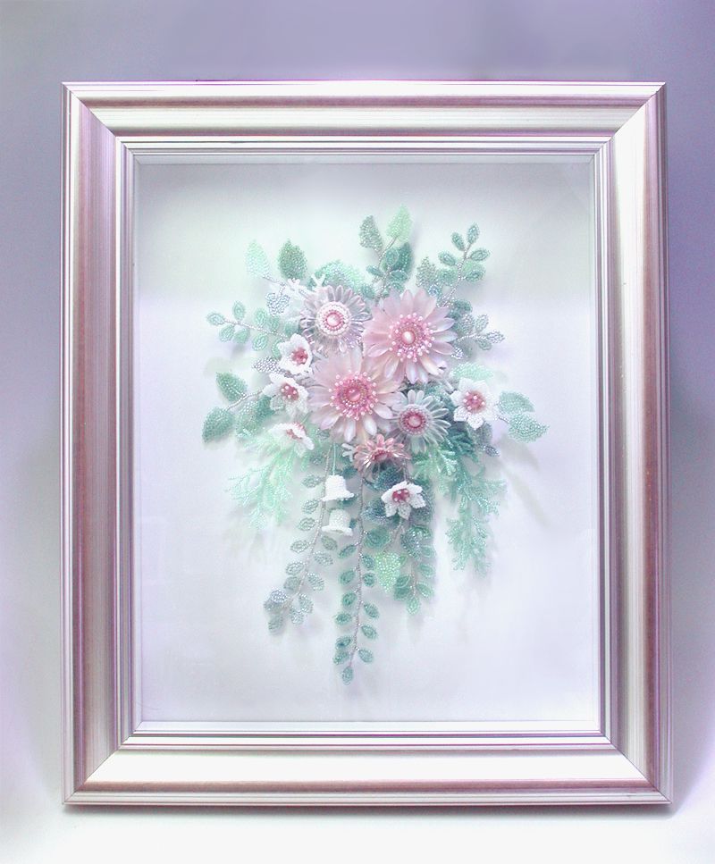 Framed Beaded Pink Marguerite Corsage