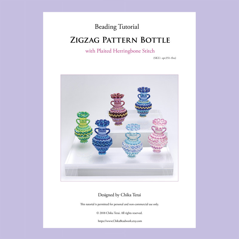 PDF Beading Tutorial of Zigzag Pattern Bottle with plaited herringbone stitch, ept351-1