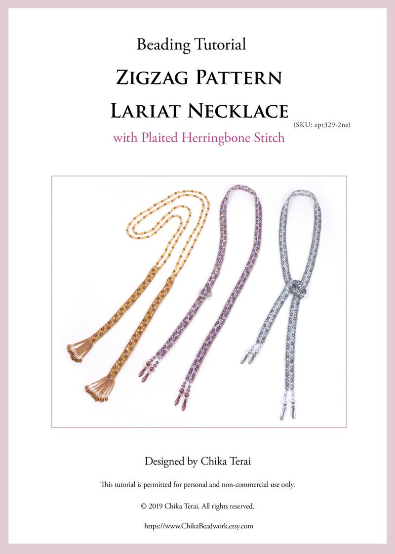 PDF chevron necklace pattern, Beaded Lariat Necklace with plaited herringbone stitch, ept329-2ne