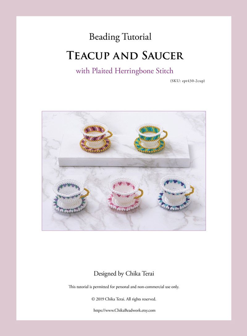 PDF Beading Tutorial of Beaded Teacup and Saucer with plaited herringbone stitch, ept430-21
