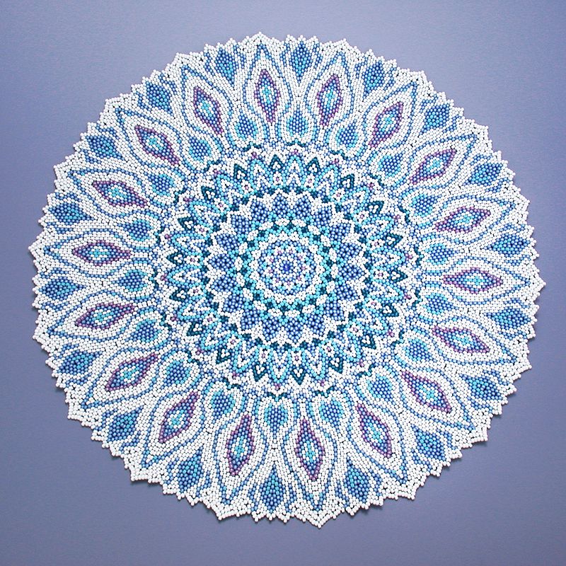 Blue beaded doily like a Turkish plate