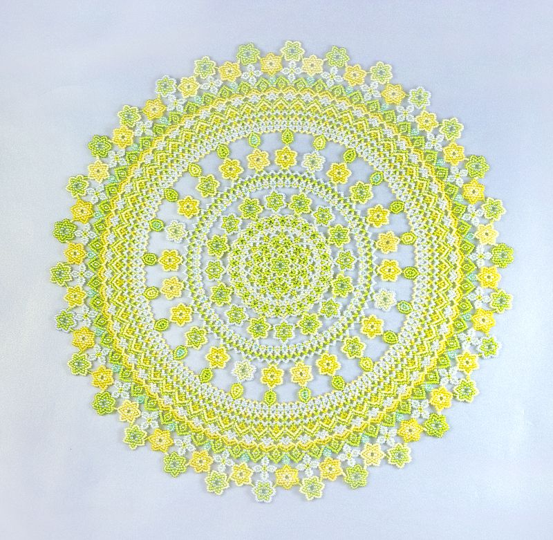 Yellow-Green Beaded Flower Doily