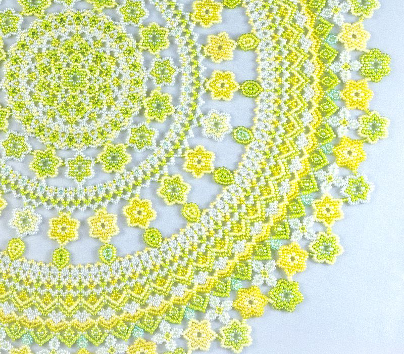 Detail of Yellow-Green Beaded Flower Doily