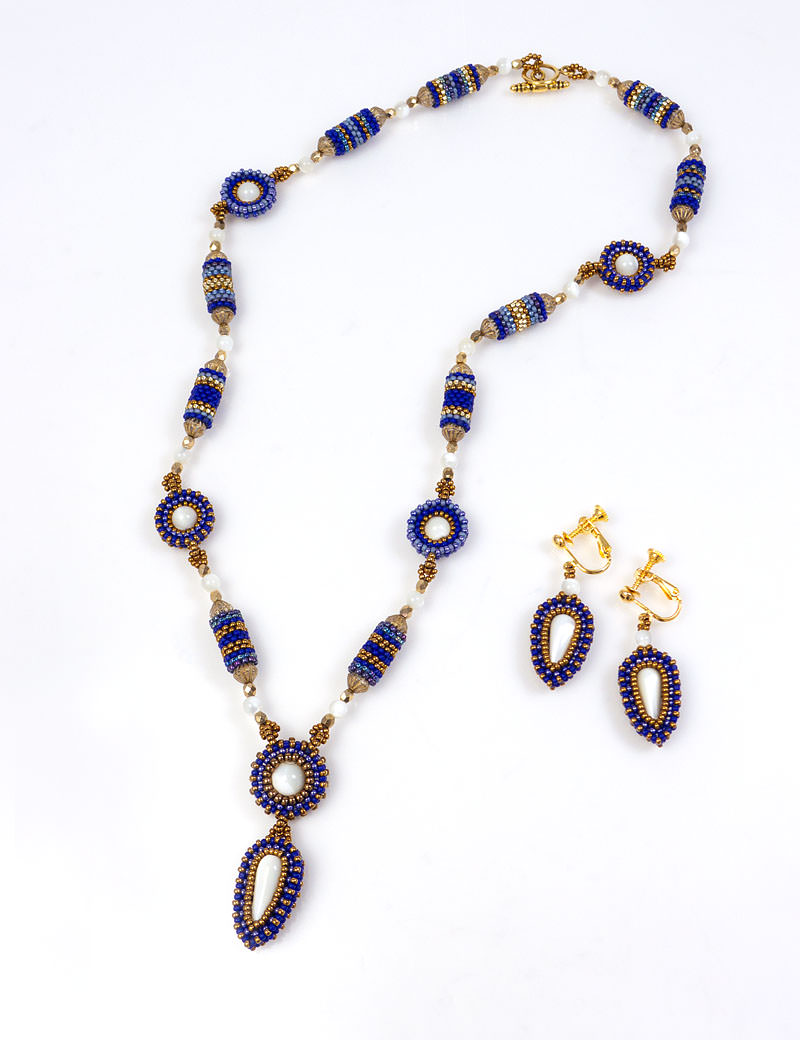 Ethnic 2 Necklace and Earrings Blue