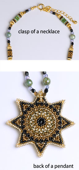 Necklace Sun - 1: back of a pendant and clasp of a necklace