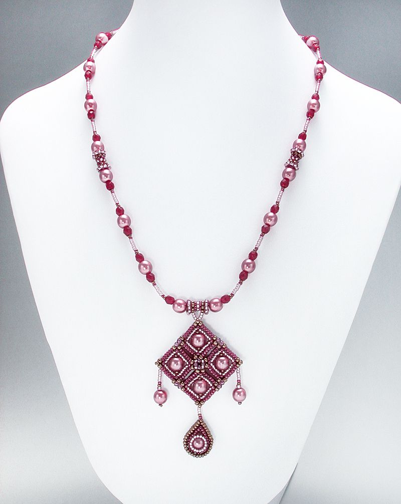 Drop Fringe Square Pendant Necklace: Red