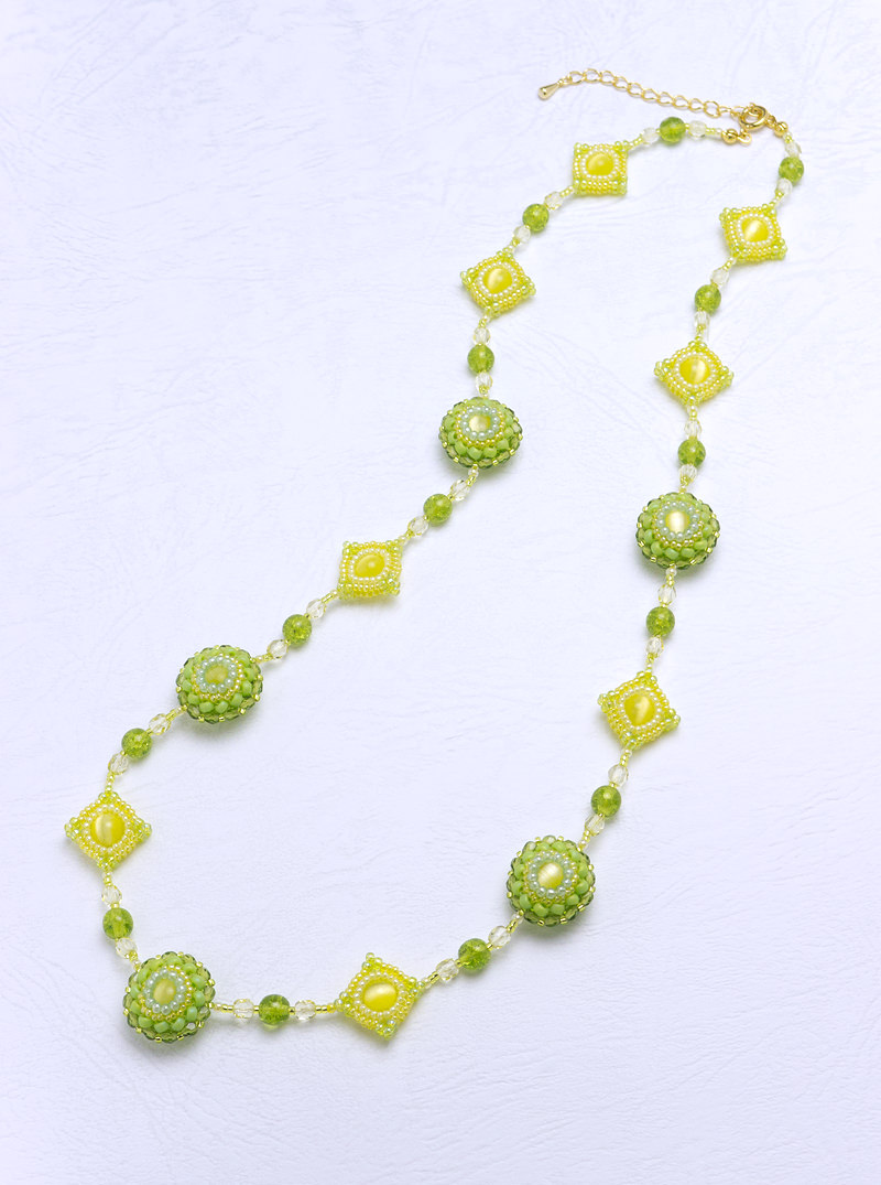 Puffy Circle and Square Necklace: yellow green