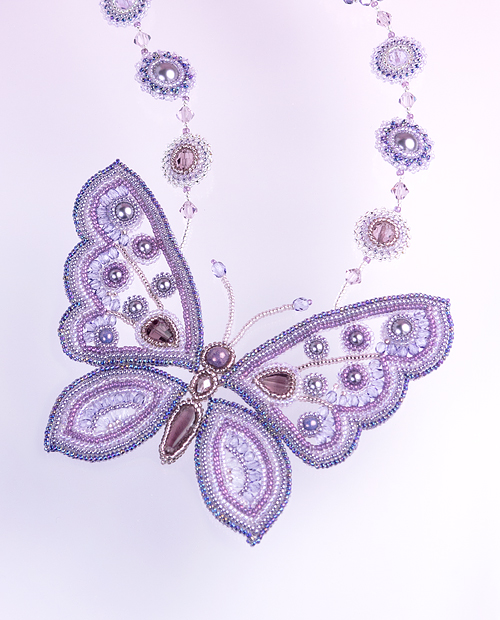 Detail of See-Through Pattern Purple Butterfly Necklace