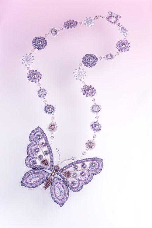 See Through Beaded Purple Butterfly Necklace