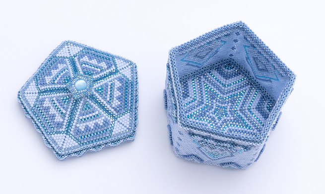 Beaded Pentagonal Blue Box which opened a lid 