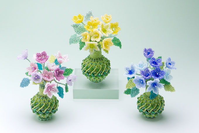 Tiny Flower Arrangement with Beaded Vase