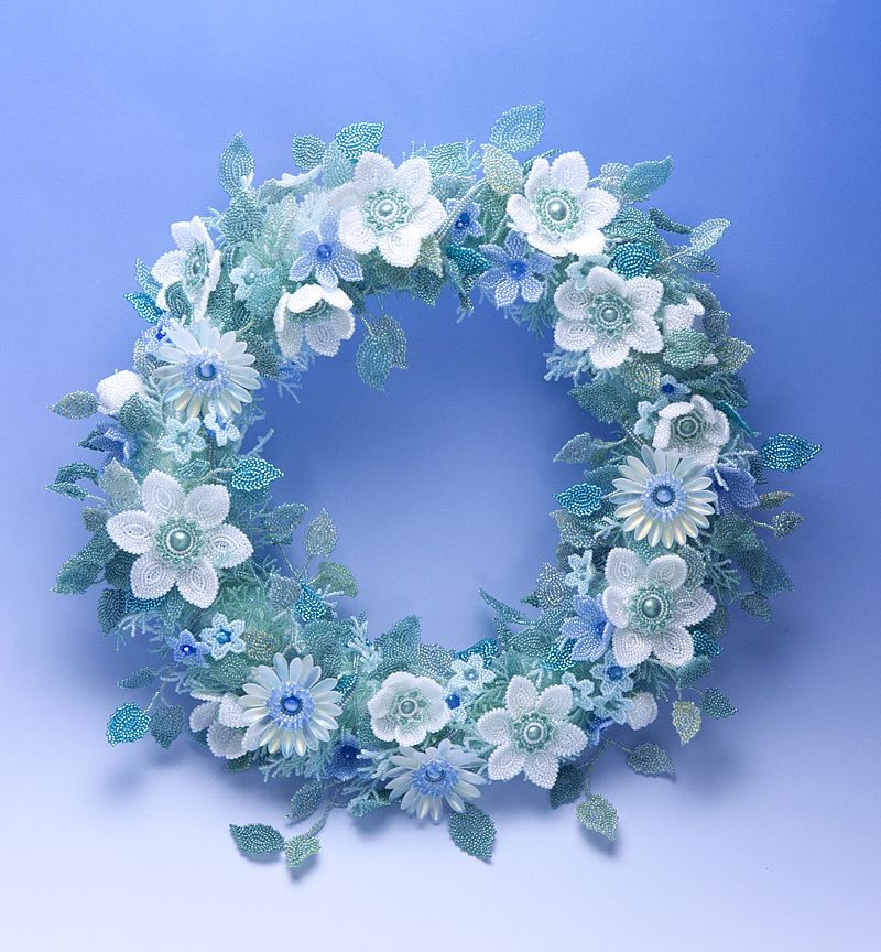 Beaded White Flower Wreath