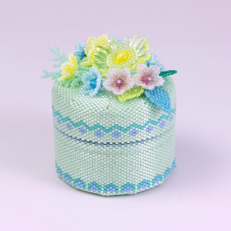 Mint Green Small Jewelry Box with beaded flowers