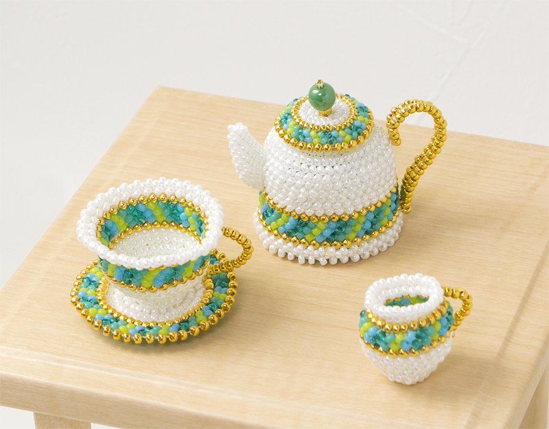 Miniature Green Stripe Tea Set