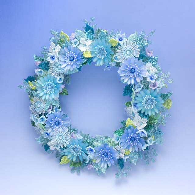 Beaded Blue Flower Wreath