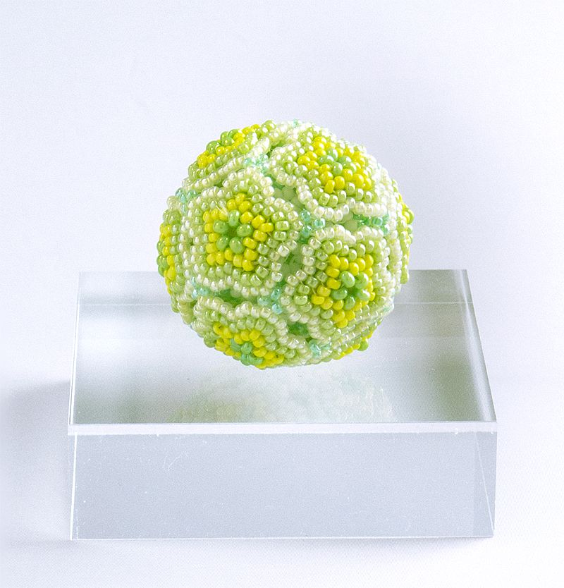 Detail of Beaded Yellow Green Flower Ball