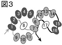 ラコタチェインのステッチの編み方の説明：図３