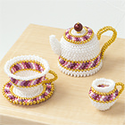 Miniature Stripe Tea Set: Teacup, Saucer, Teapot, and Cream Pitcher