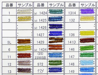 シードビーズの見本カード部分写真